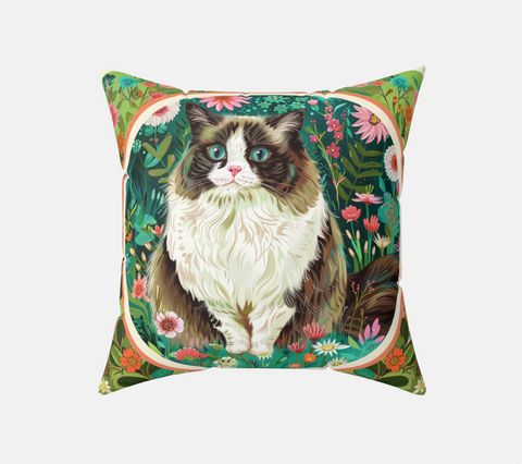 Whimsical Cat Floral Square Pillow