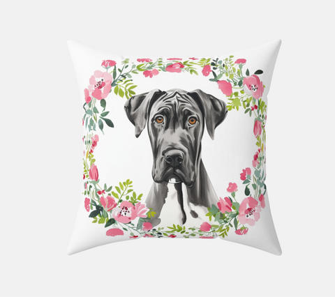 Great Dane Floral Pillow