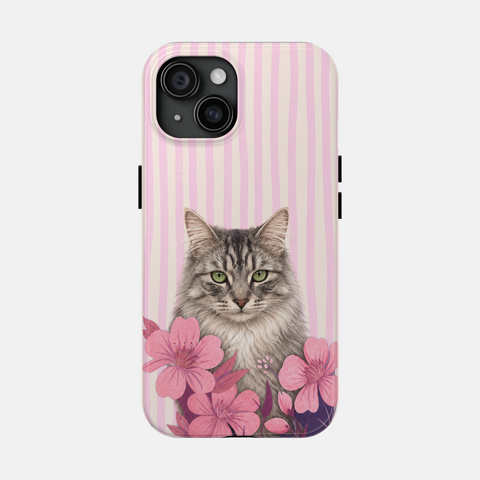 Custom Striped Pet Portrait Phone Case