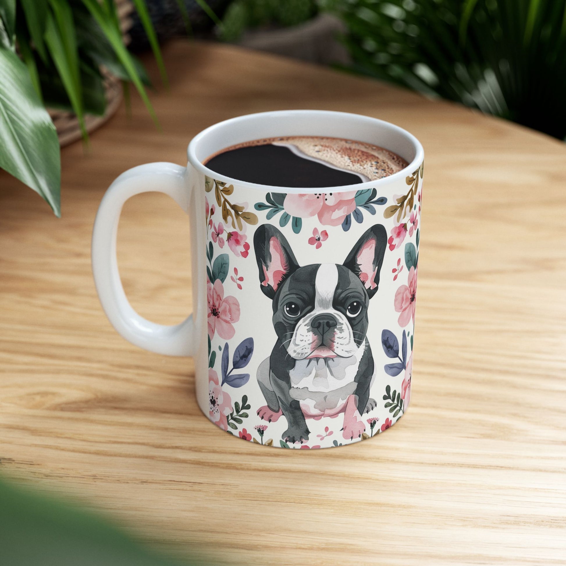 Floral French Bulldog Ceramic Mug - Cute Pet Lover Gift - Petunia Woof