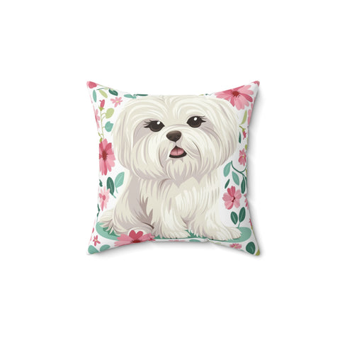 Maltese Floral Throw Pillow