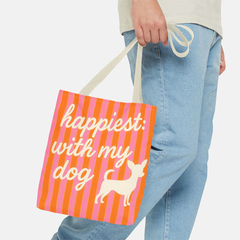 Custom "Happiest With My Dog"  Tote Bag