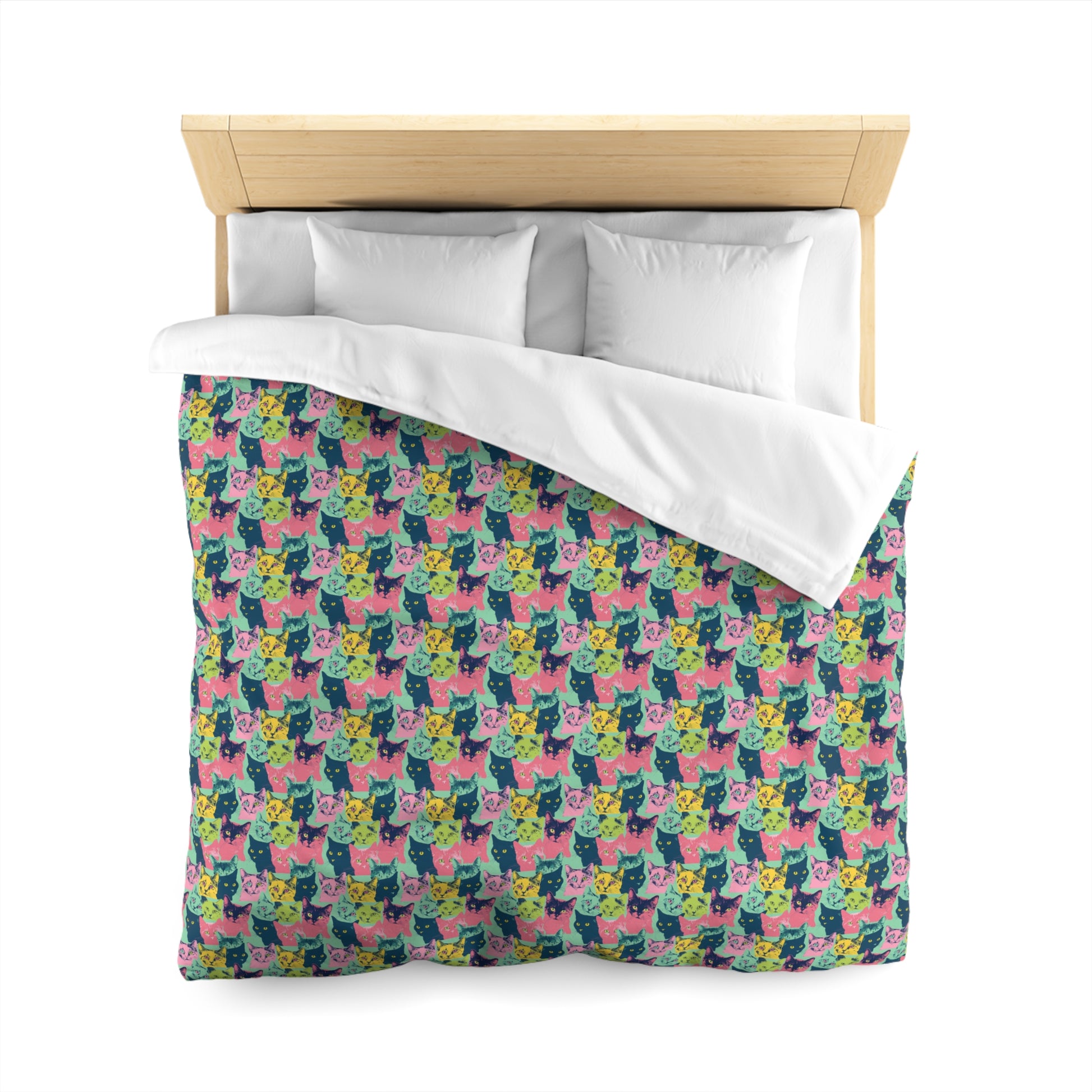 Colorful Cat Pattern Microfiber Duvet Cover - Perfect for Animal Lovers - Petunia Woof