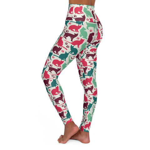 Cute Cat Print High Waisted Yoga Leggings for Cat Lovers