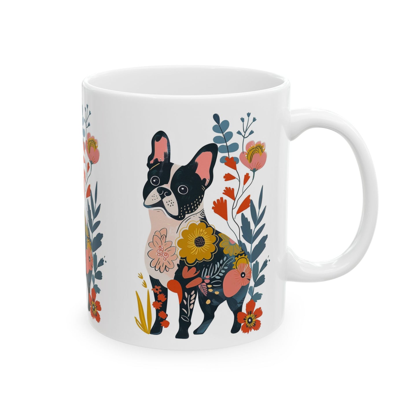 Floral French Bulldog Ceramic Mug - Cute Dog Design, Perfect Gift for Dog Lovers - Petunia Woof