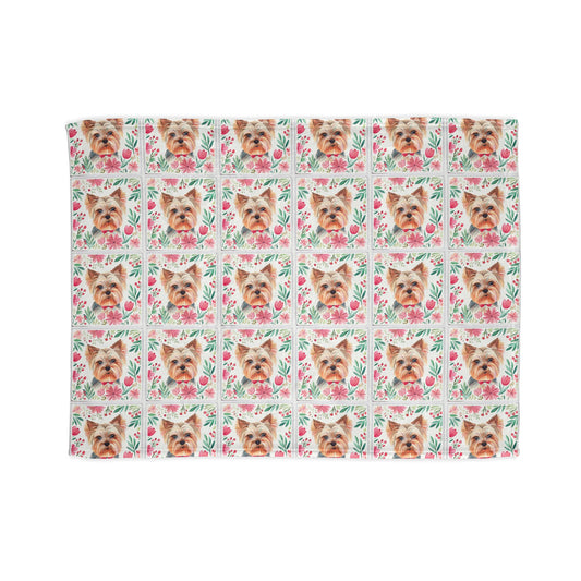 Cute Yorkshire Terrier Floral Blanket - Soft Polyester Throw for Dog Lovers - Petunia Woof