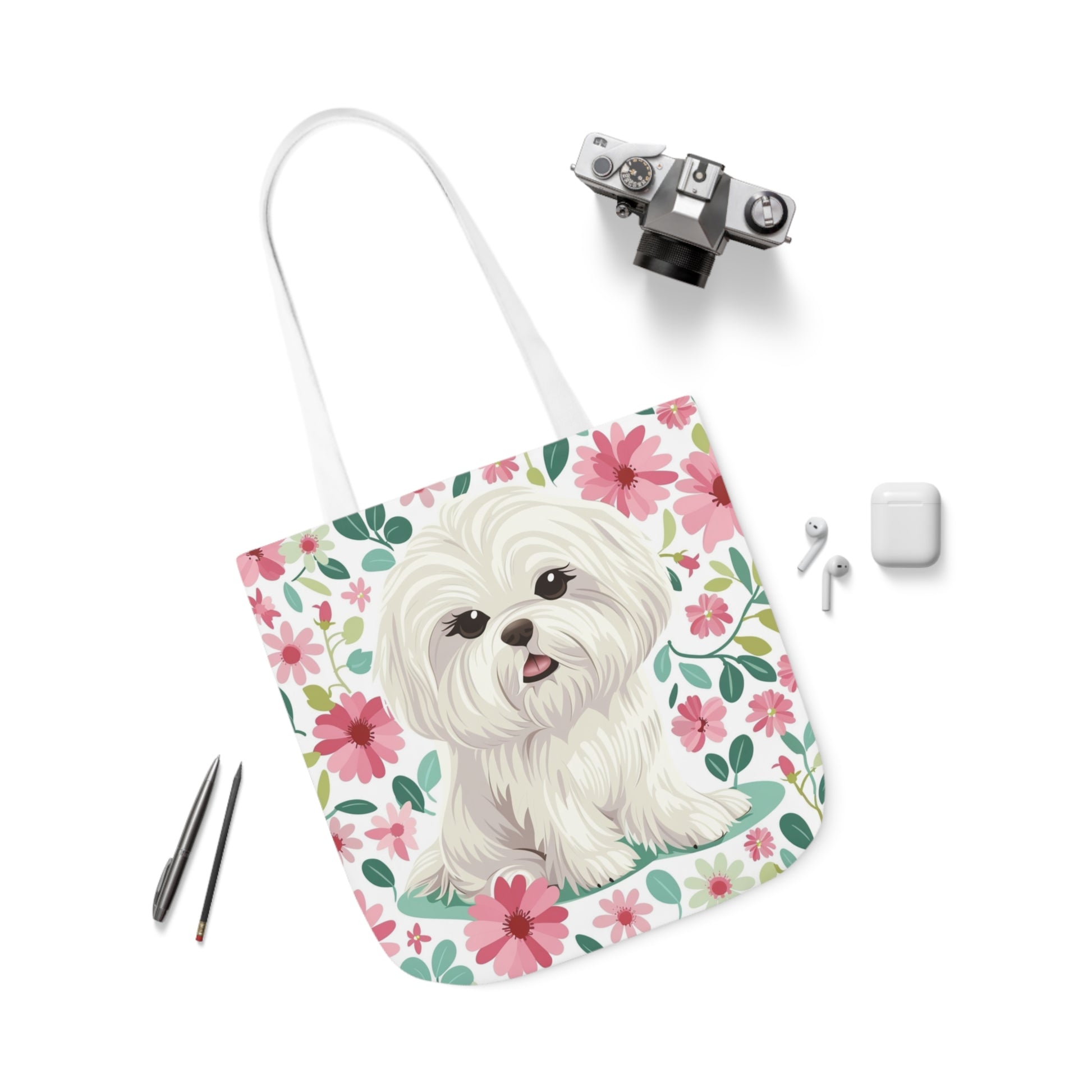 Cute Maltese Floral Tote Bag (With Name Personalization) - Petunia Woof