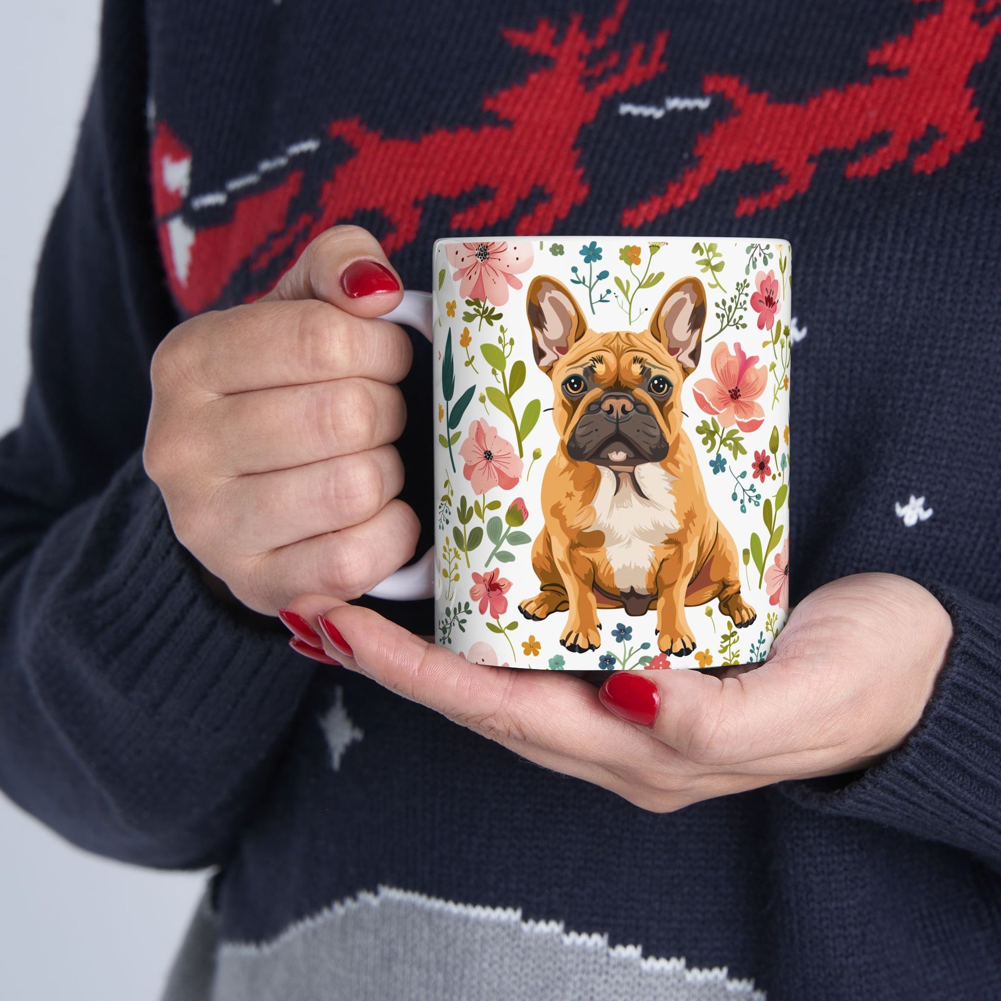 Frenchie Floral Ceramic Mug – Cute Dog Coffee Cup for Pet Lovers - Petunia Woof