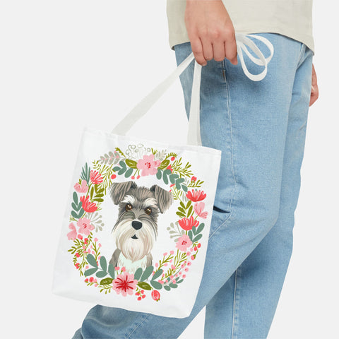 Floral Schnauzer Tote Bag