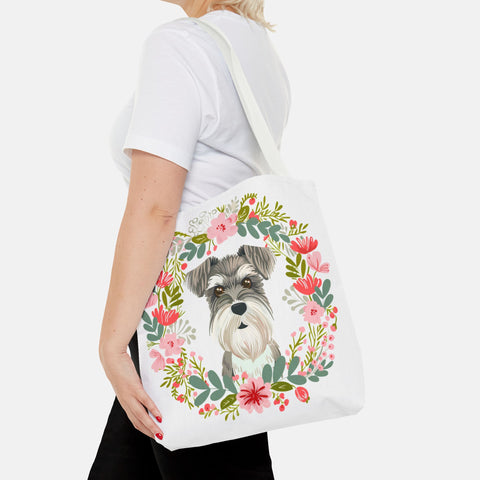 Floral Schnauzer Tote Bag