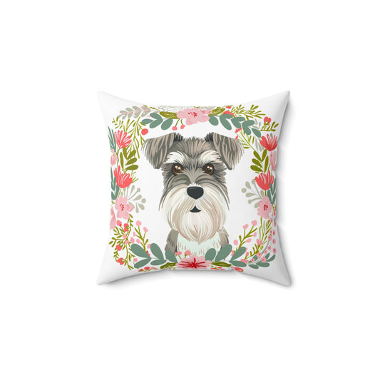 Floral Dog Pillow - Adorable Schnauzer Design for Pet Lovers - Petunia Woof