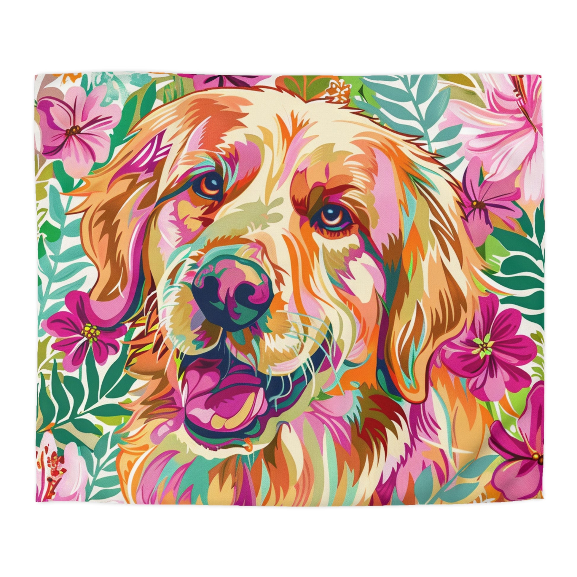 Colorful Golden Retriever Microfiber Duvet Cover - Vibrant Pet Lover Bedding - Petunia Woof