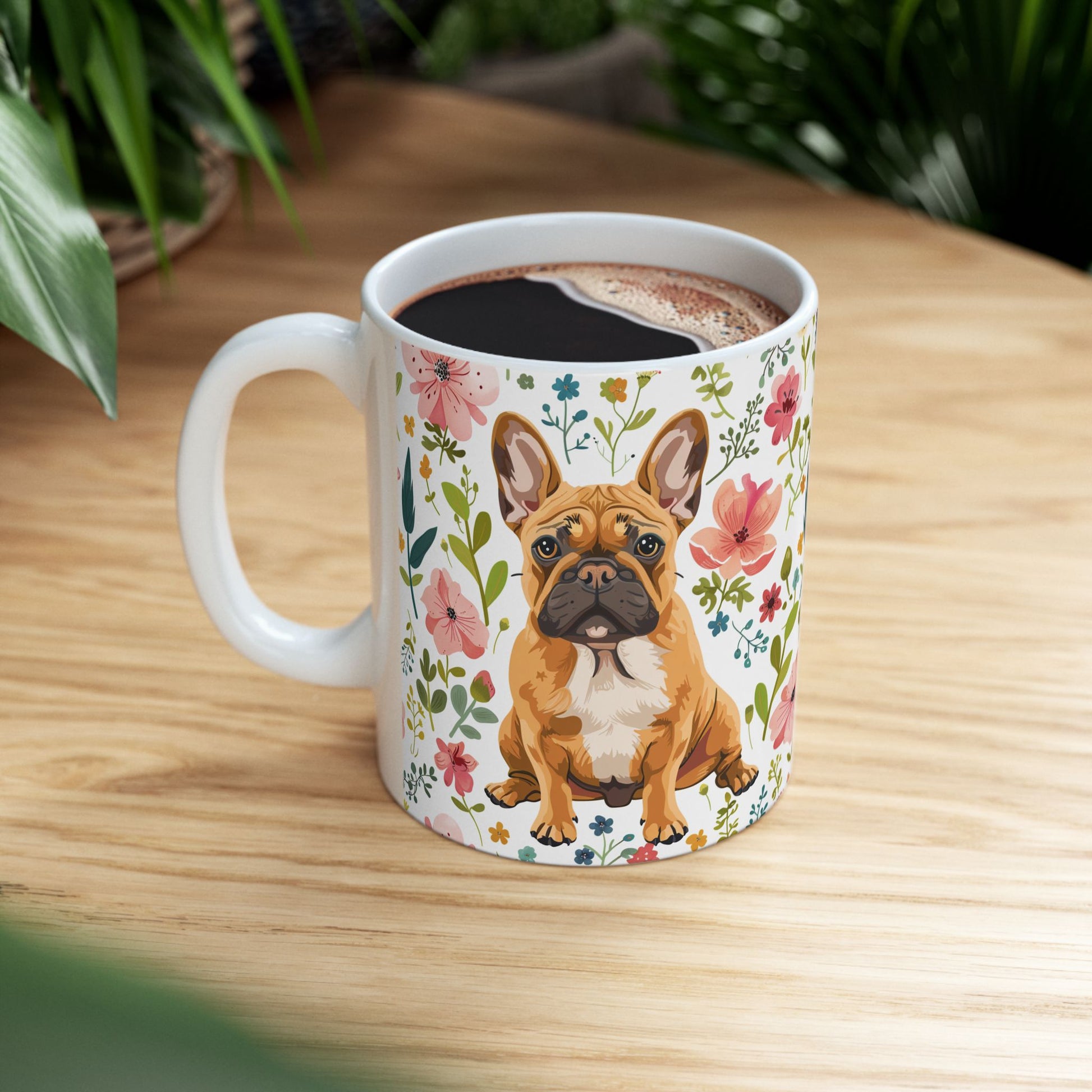 Frenchie Floral Ceramic Mug – Cute Dog Coffee Cup for Pet Lovers - Petunia Woof