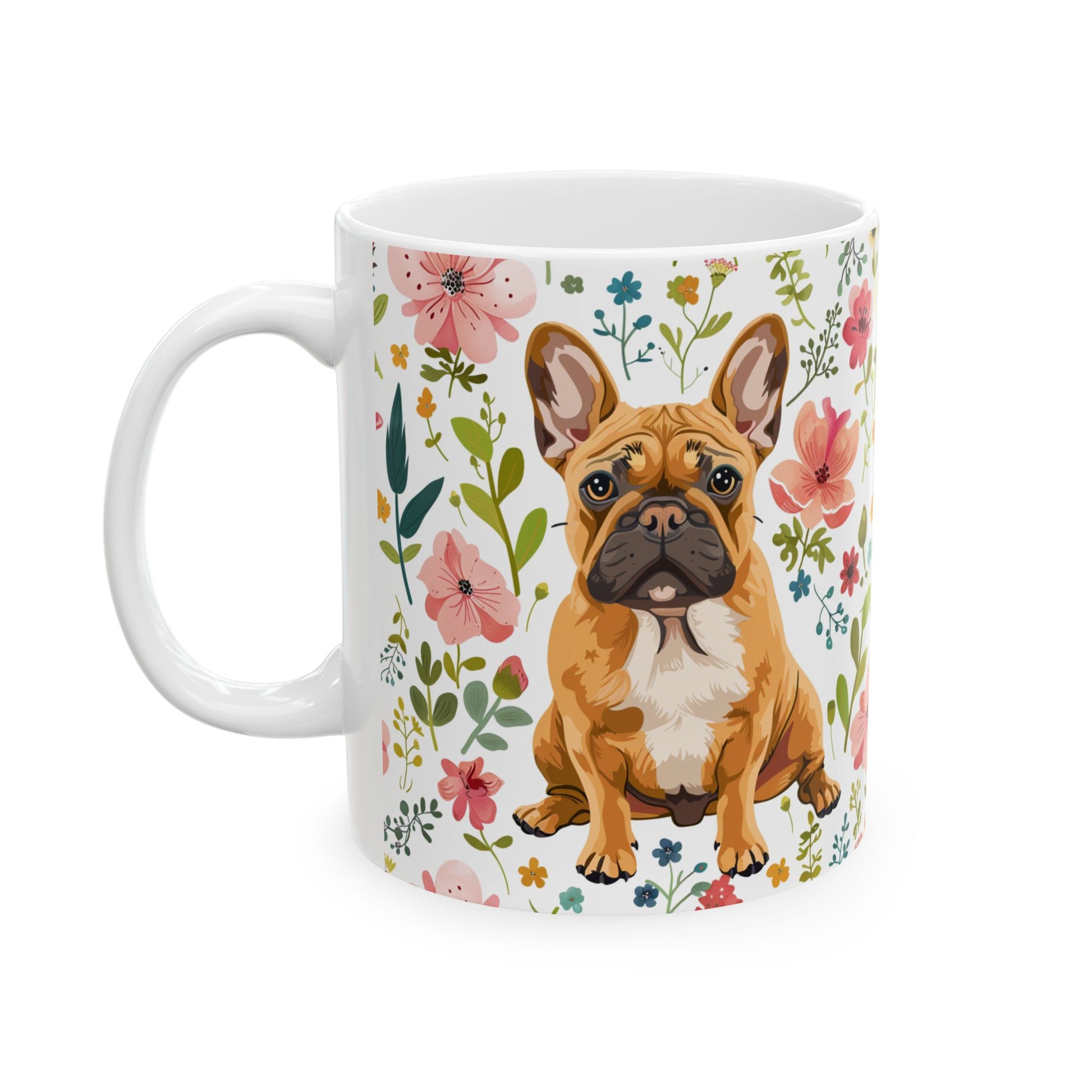 Frenchie Floral Ceramic Mug – Cute Dog Coffee Cup for Pet Lovers - Petunia Woof