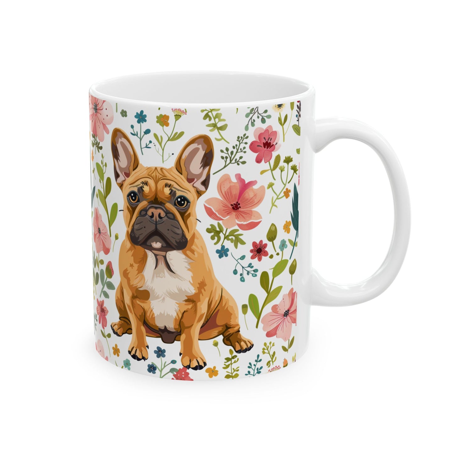 Frenchie Floral Ceramic Mug – Cute Dog Coffee Cup for Pet Lovers - Petunia Woof