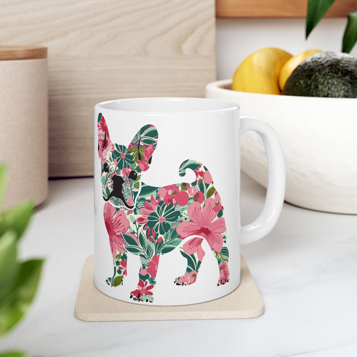 French Bulldog Floral Dog Print Ceramic Mug - Petunia Woof