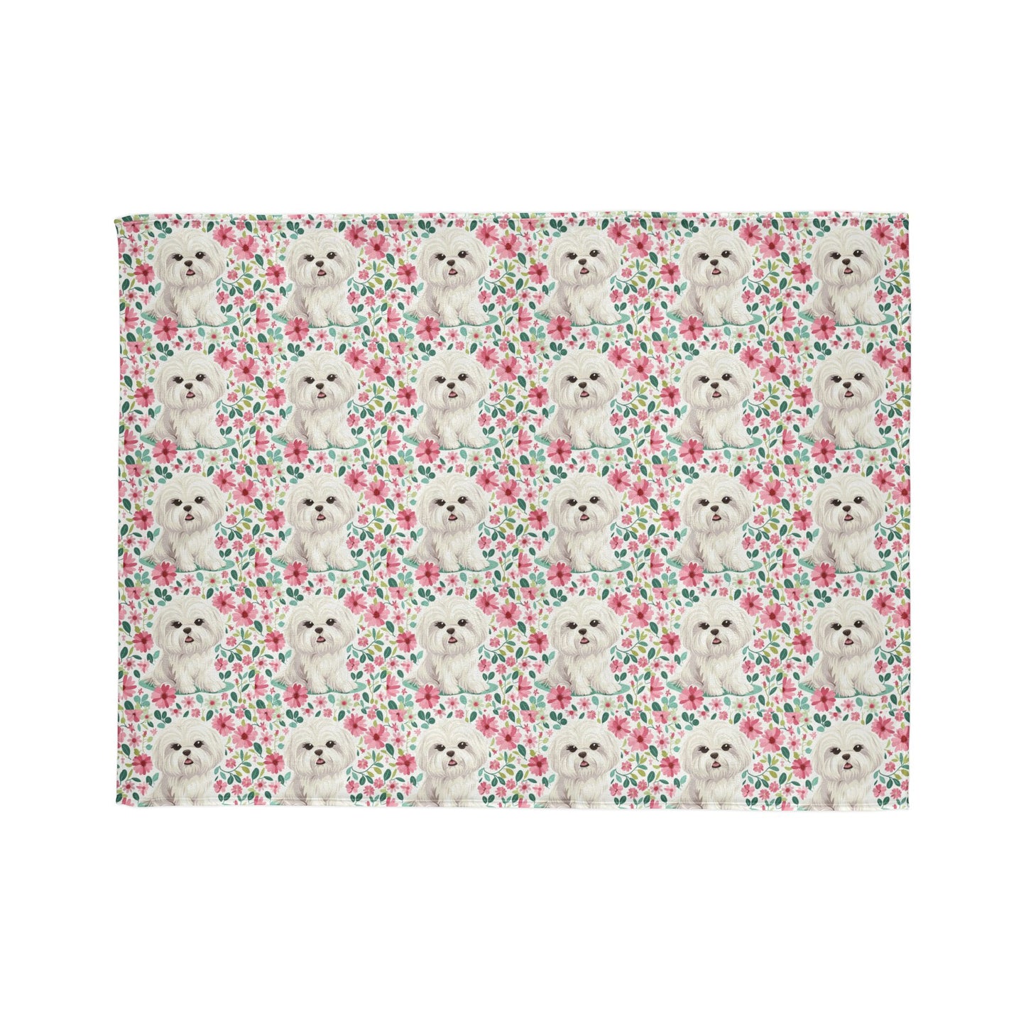 Cute Maltese Cute Puppy Floral Soft Polyester Blanket - Cozy for Pet Lovers - Petunia Woof