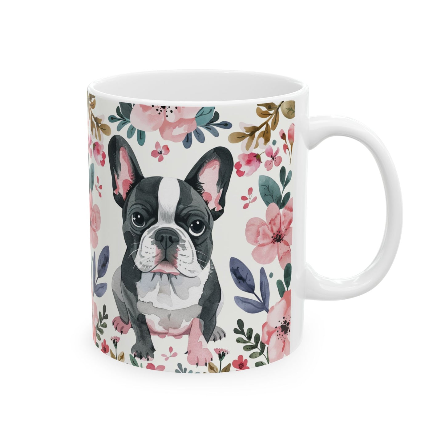 Floral French Bulldog Ceramic Mug - Cute Pet Lover Gift - Petunia Woof