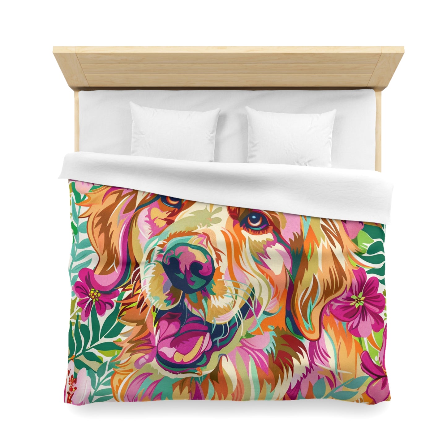 Colorful Golden Retriever Microfiber Duvet Cover - Vibrant Pet Lover Bedding - Petunia Woof