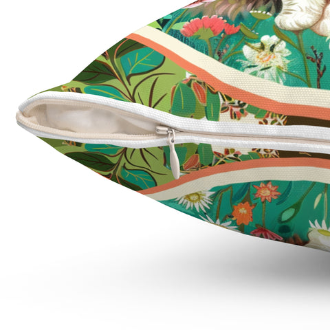 Whimsical Cat Floral Square Pillow