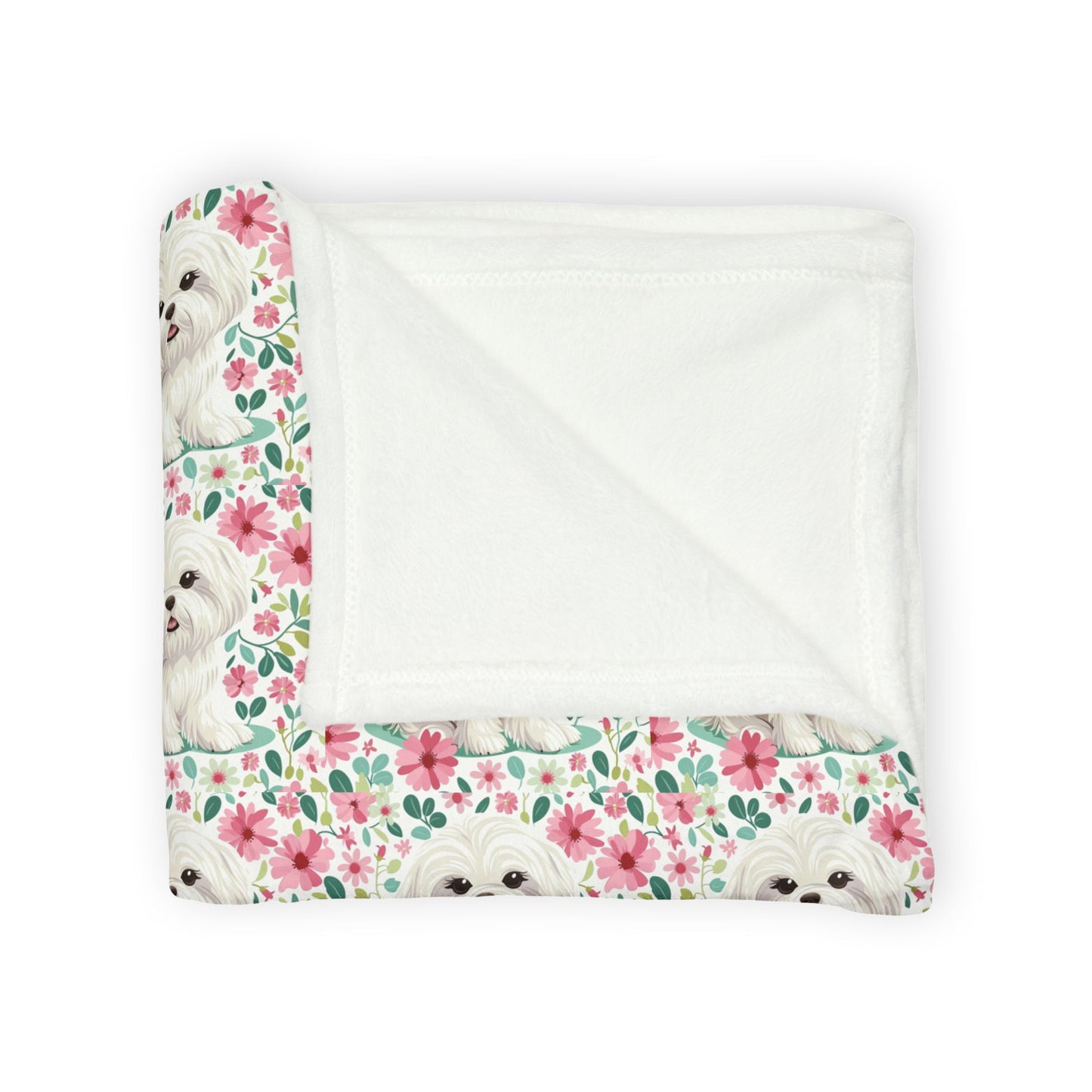 Cute Maltese Cute Puppy Floral Soft Polyester Blanket - Cozy for Pet Lovers - Petunia Woof