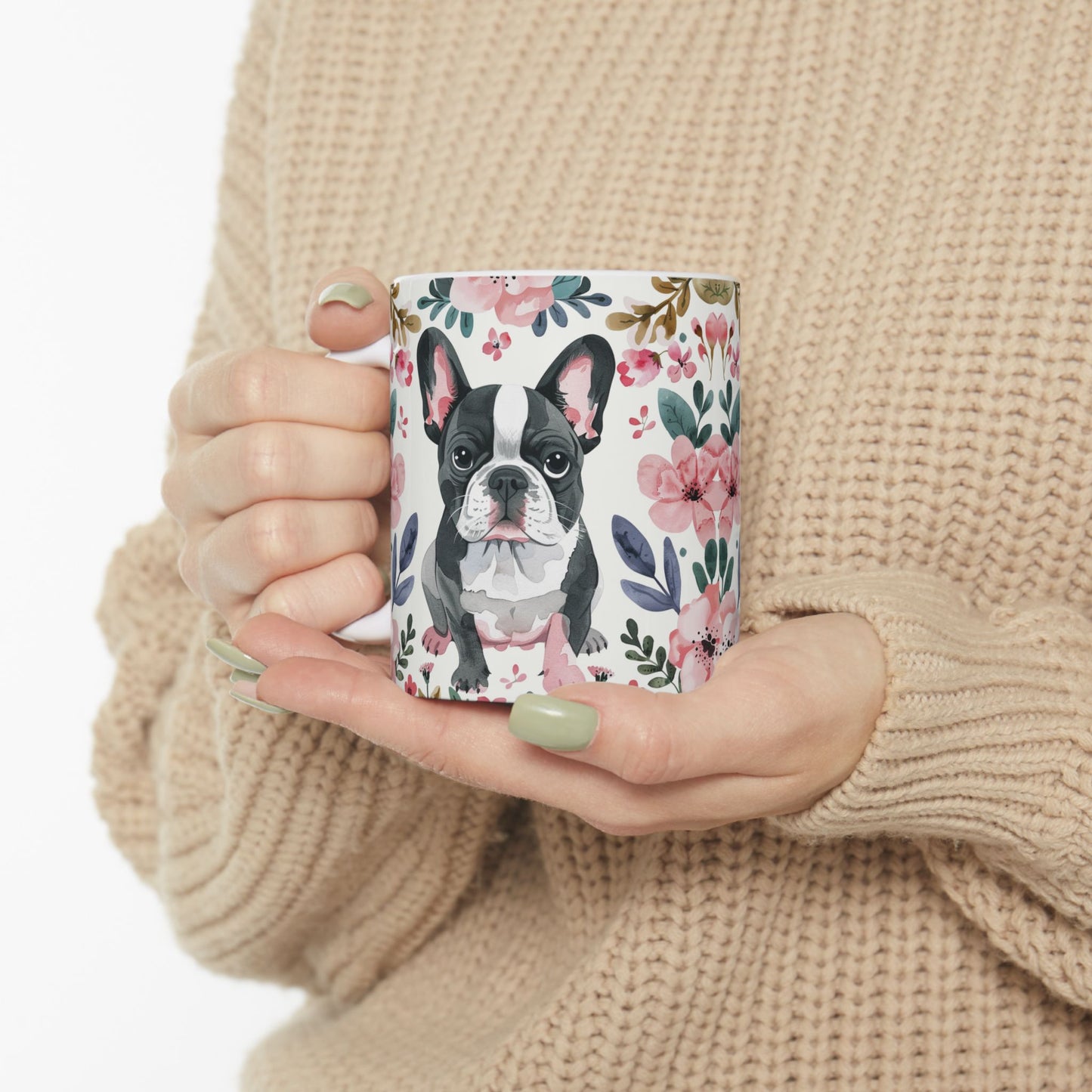 Floral French Bulldog Ceramic Mug - Cute Pet Lover Gift - Petunia Woof