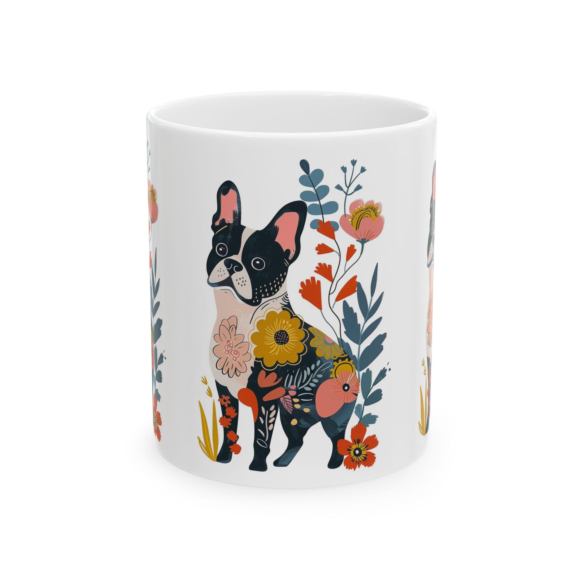 Floral French Bulldog Ceramic Mug - Cute Dog Design, Perfect Gift for Dog Lovers - Petunia Woof