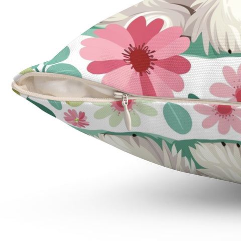 Maltese Floral Throw Pillow