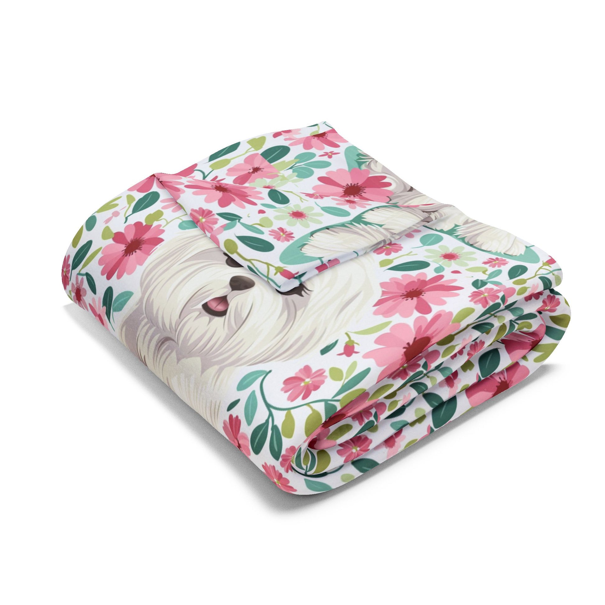 Floral Maltese Dog Arctic Fleece Blanket - Cozy Pet Lover's Gift - Petunia Woof