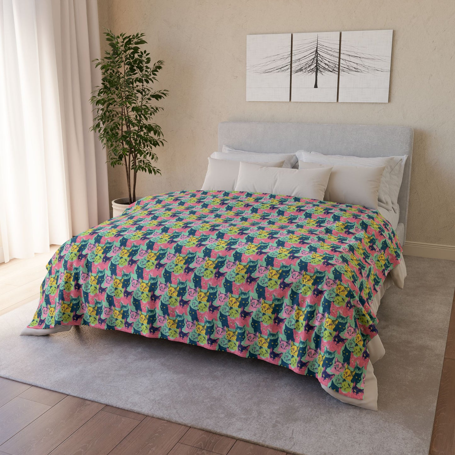 Vibrant Floral Soft Polyester Blanket - Cozy Decor for Home and Gifts - Petunia Woof