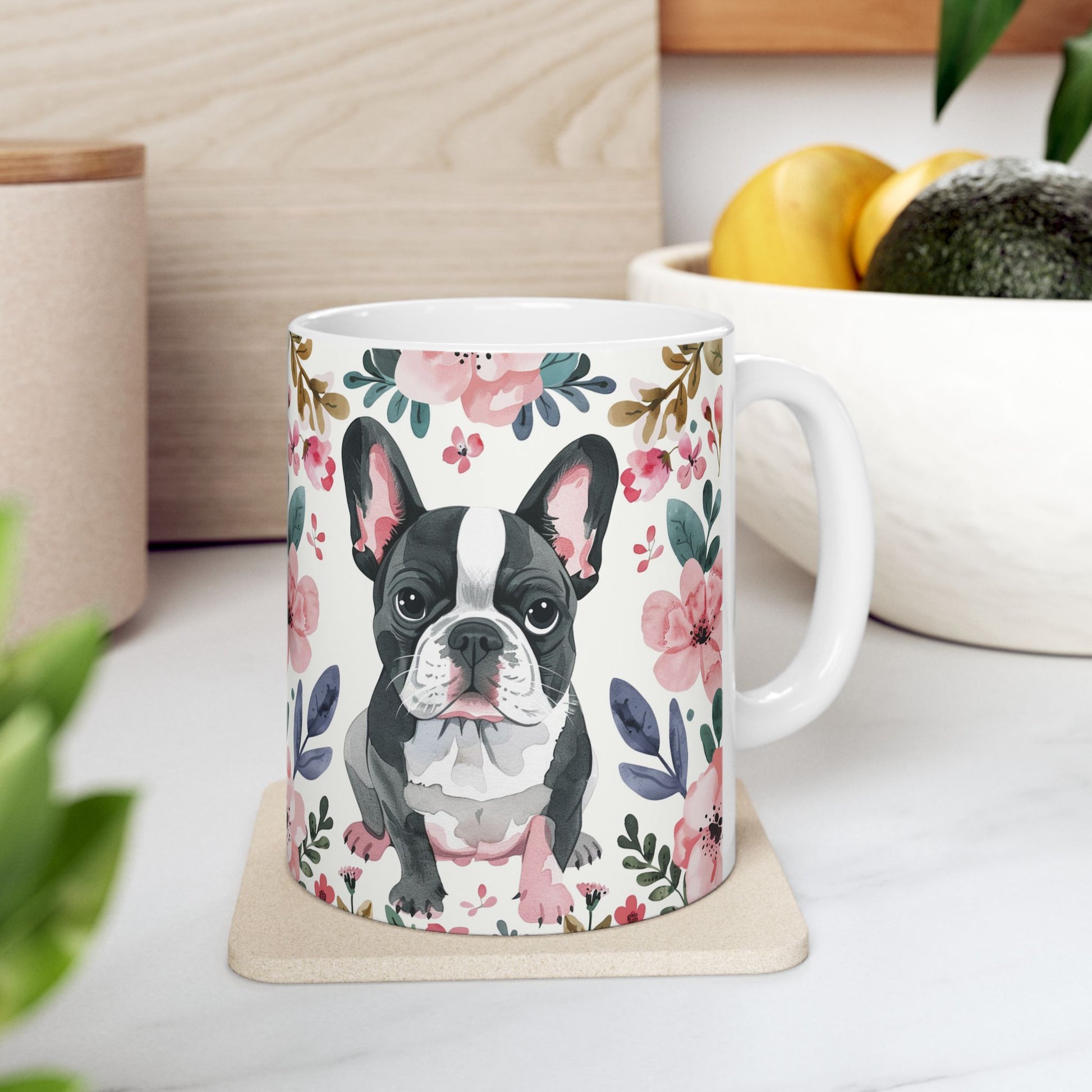 Floral French Bulldog Ceramic Mug - Cute Pet Lover Gift - Petunia Woof