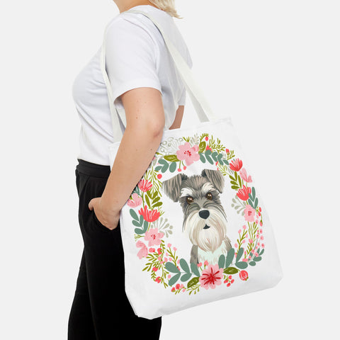 Floral Schnauzer Tote Bag
