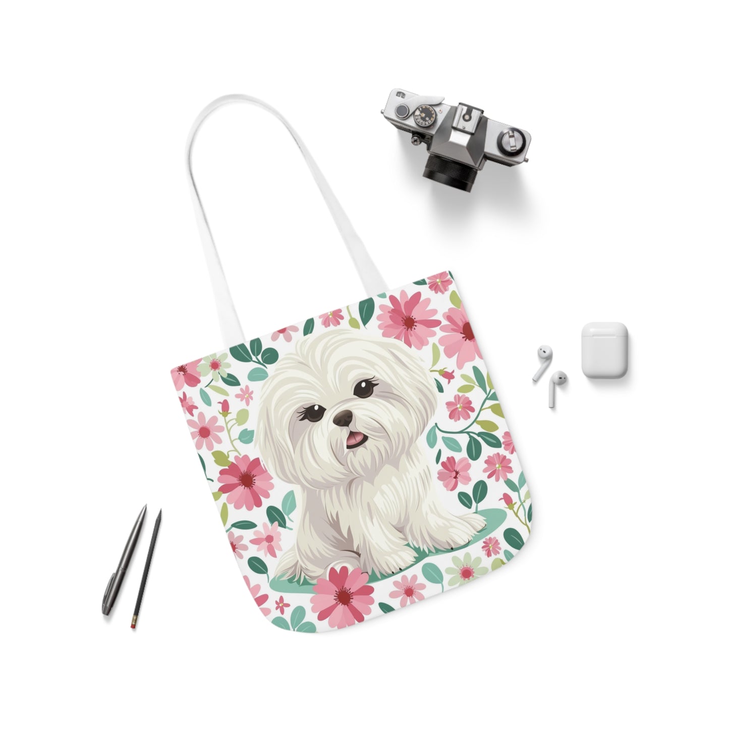 Cute Maltese Floral Tote Bag (With Name Personalization) - Petunia Woof