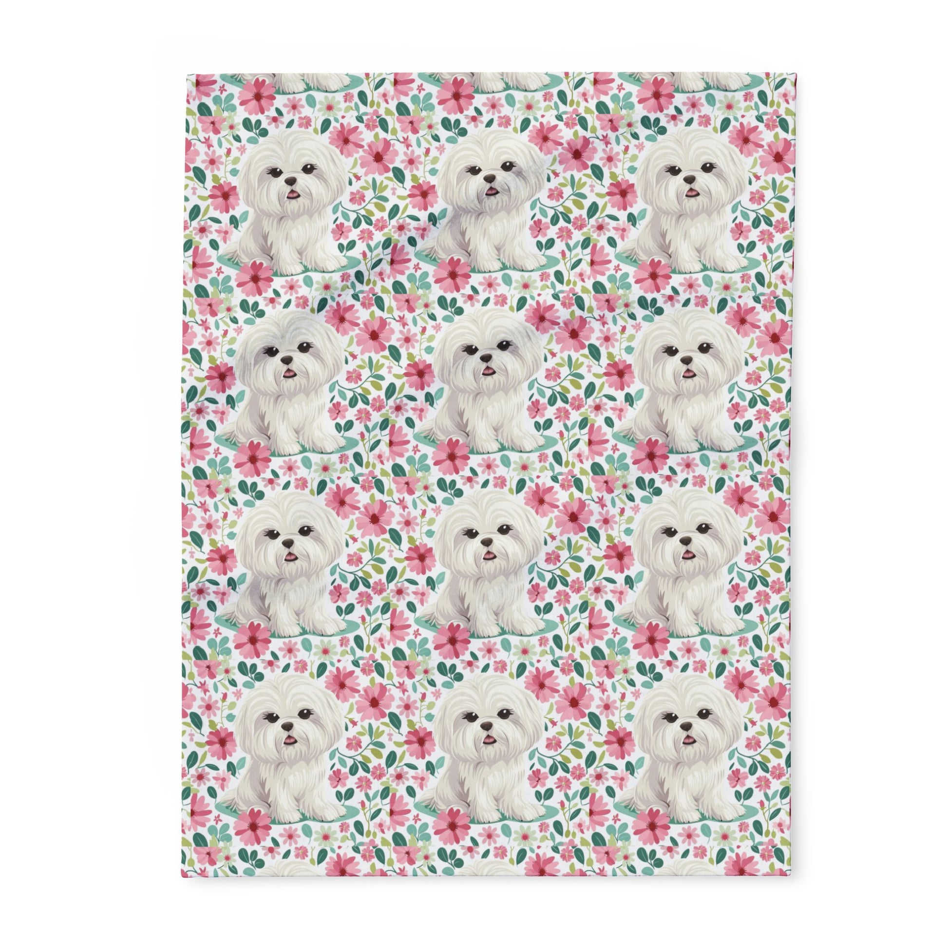 Floral Maltese Dog Arctic Fleece Blanket - Cozy Pet Lover's Gift - Petunia Woof