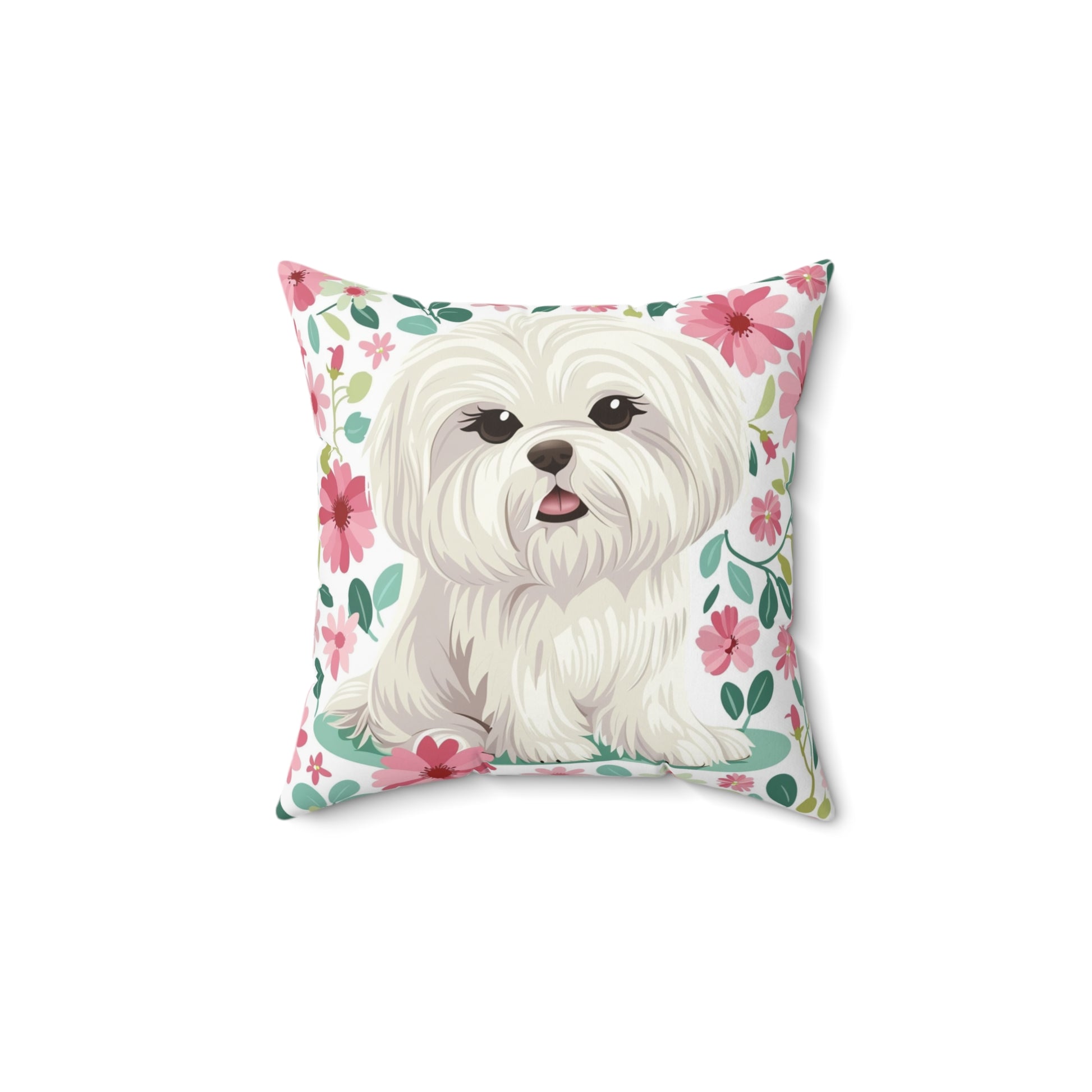 Adorable Maltese Floral Square Pillow - Maltese And Dog Lovers Perfect Gift - Petunia Woof