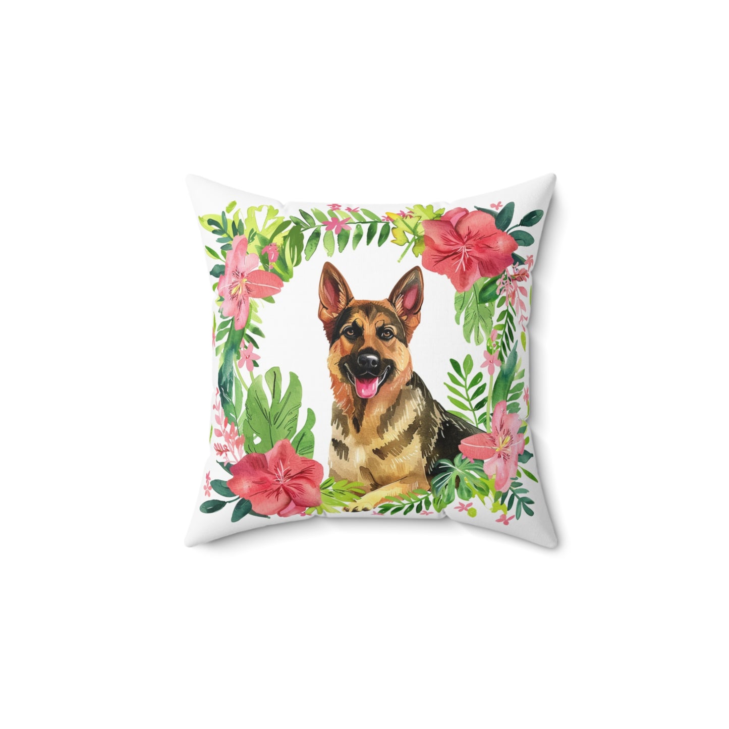 Floral German Shepherd Pillow - Decorative Square Cushion for Dog Lovers - Petunia Woof