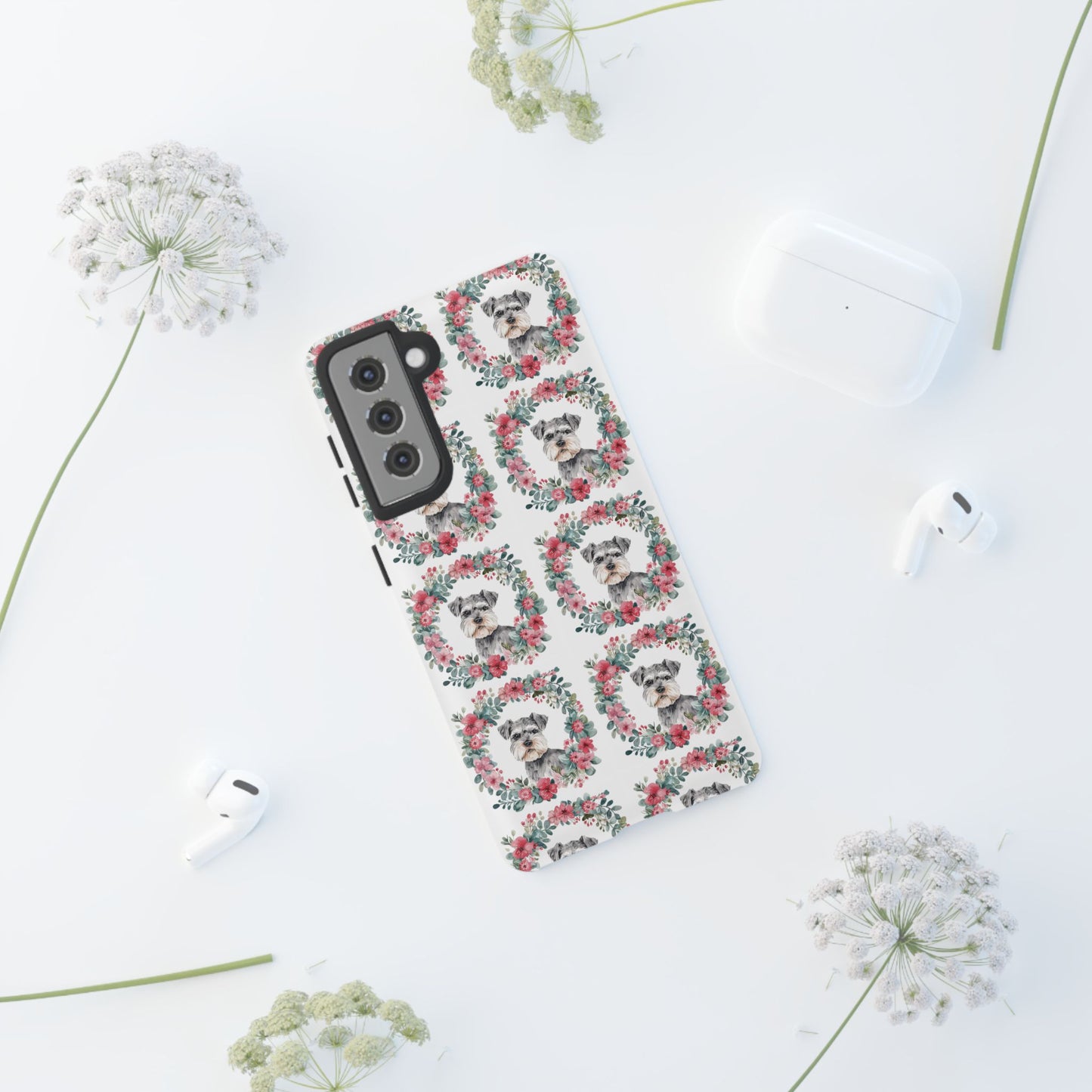 Cute Schnauzer Floral Dog Phone Case - Tough Cases for Pet Lovers