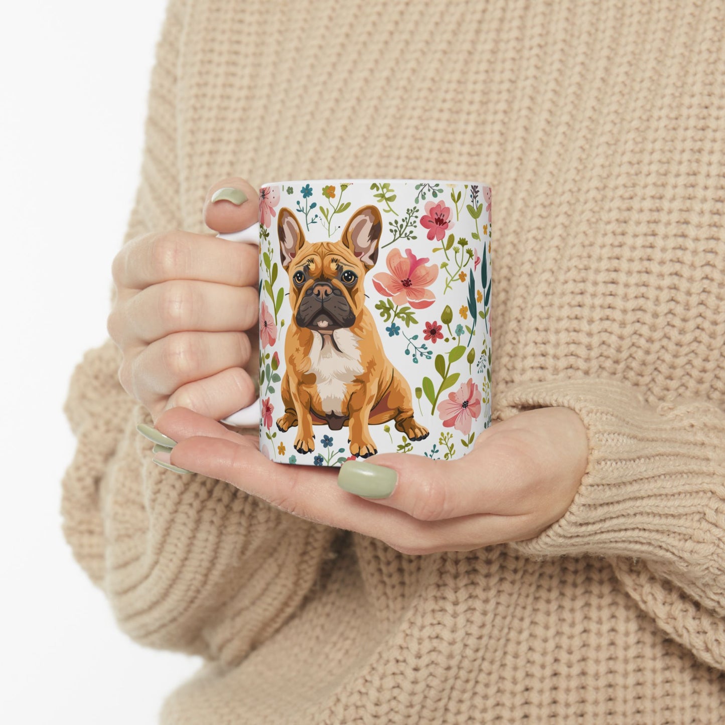 Frenchie Floral Ceramic Mug – Cute Dog Coffee Cup for Pet Lovers - Petunia Woof