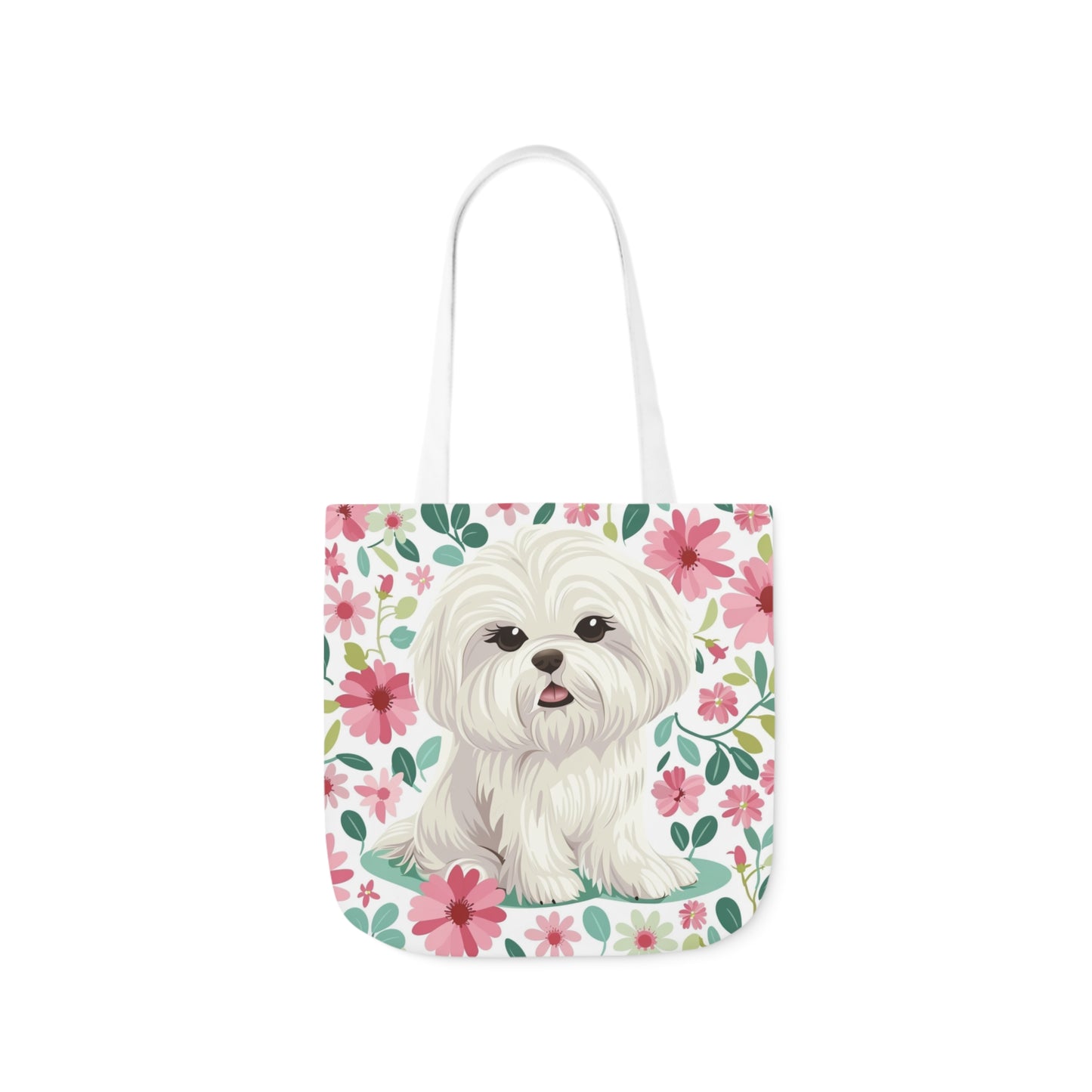 Cute Maltese Floral Tote Bag (With Name Personalization) - Petunia Woof