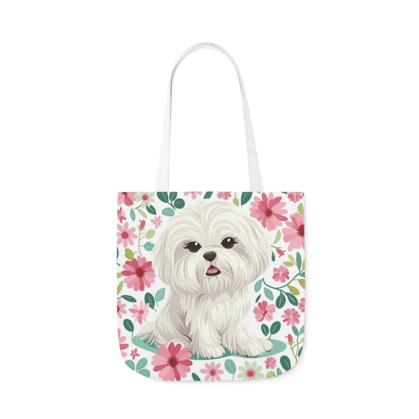 Cute Maltese Floral Tote Bag (With Name Personalization) - Petunia Woof