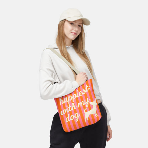 Custom "Happiest With My Dog"  Tote Bag