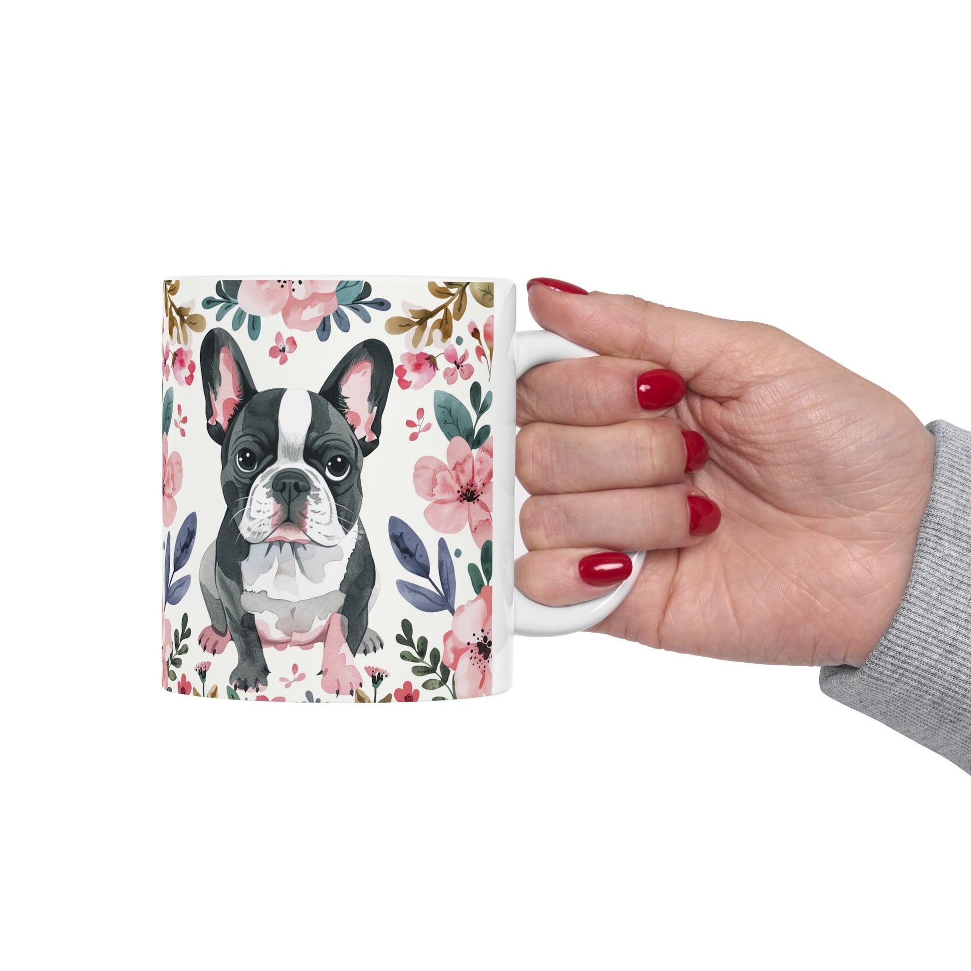 Floral French Bulldog Ceramic Mug - Cute Pet Lover Gift - Petunia Woof