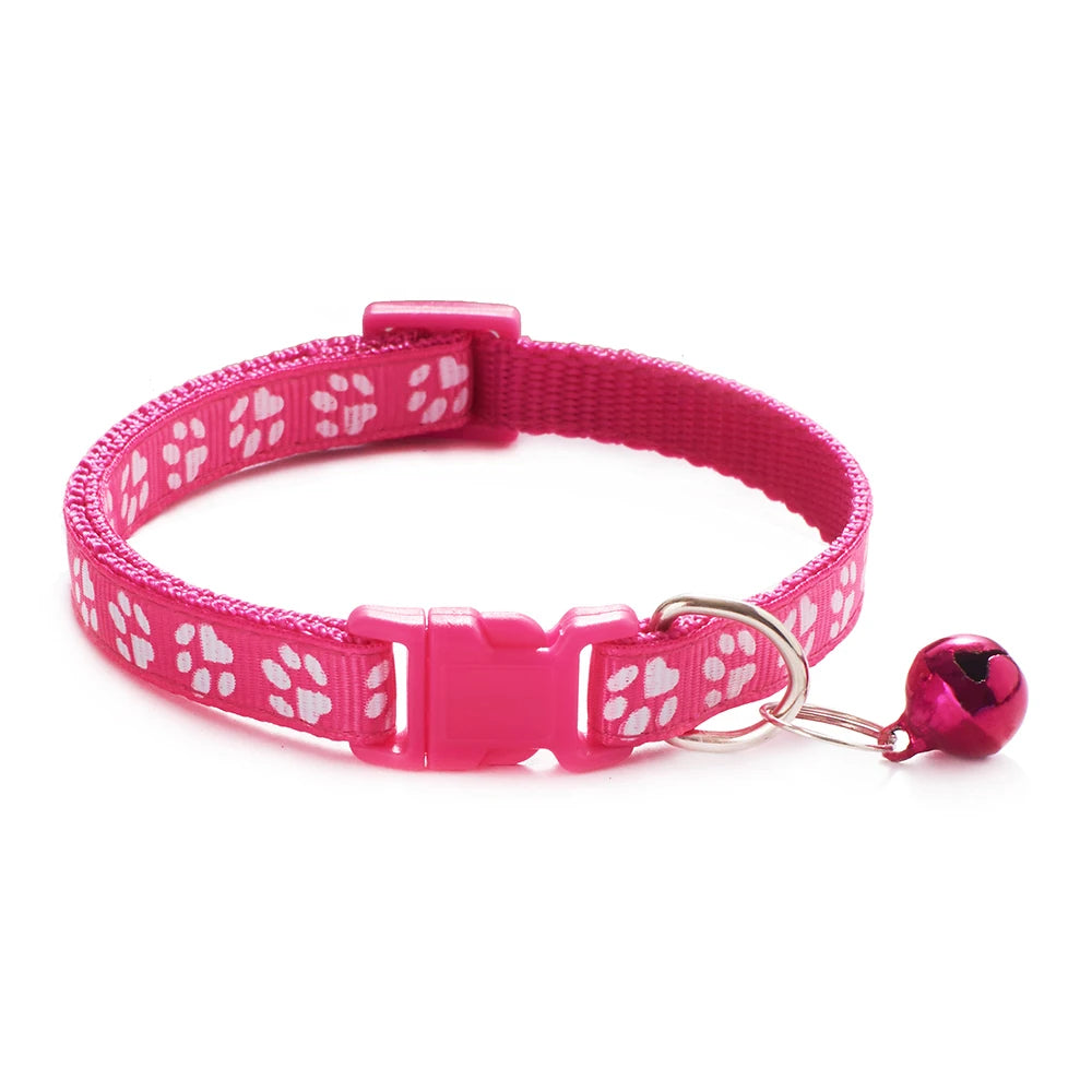 Cute Paw Print Adjustable Kitten Collar With Bell - Petunia Woof