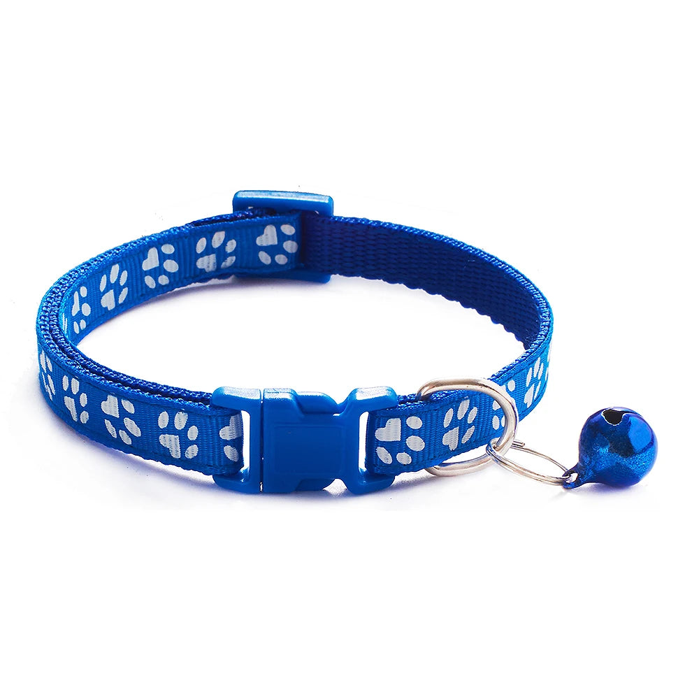 Cute Paw Print Adjustable Kitten Collar With Bell - Petunia Woof