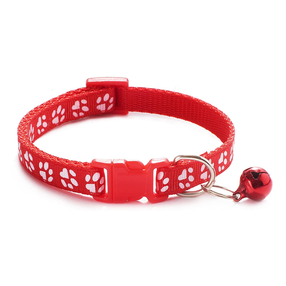 Cute Paw Print Adjustable Kitten Collar With Bell - Petunia Woof