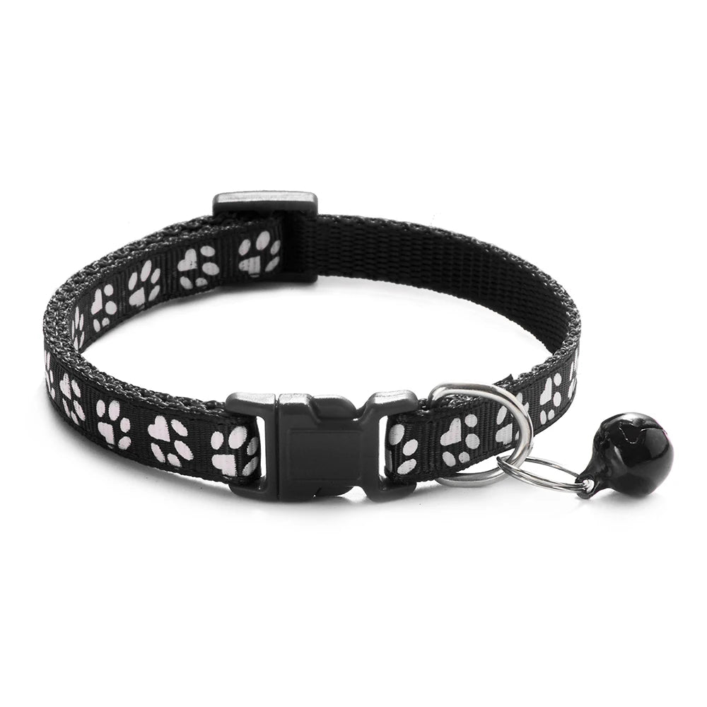 Cute Paw Print Adjustable Kitten Collar With Bell - Petunia Woof