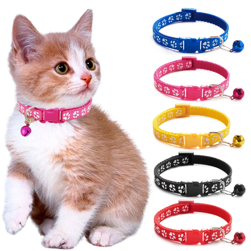 Cute Paw Print Adjustable Kitten Collar With Bell - Petunia Woof