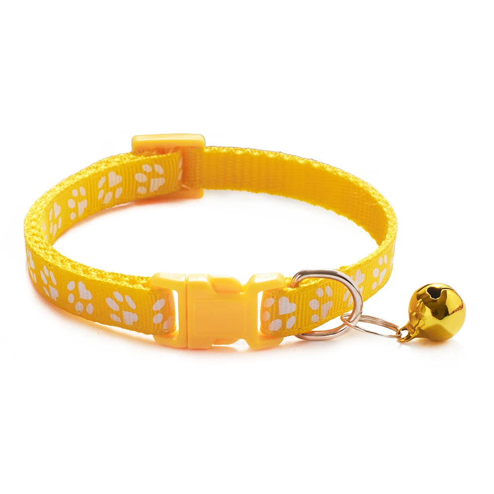 Cute Paw Print Adjustable Kitten Collar With Bell - Petunia Woof