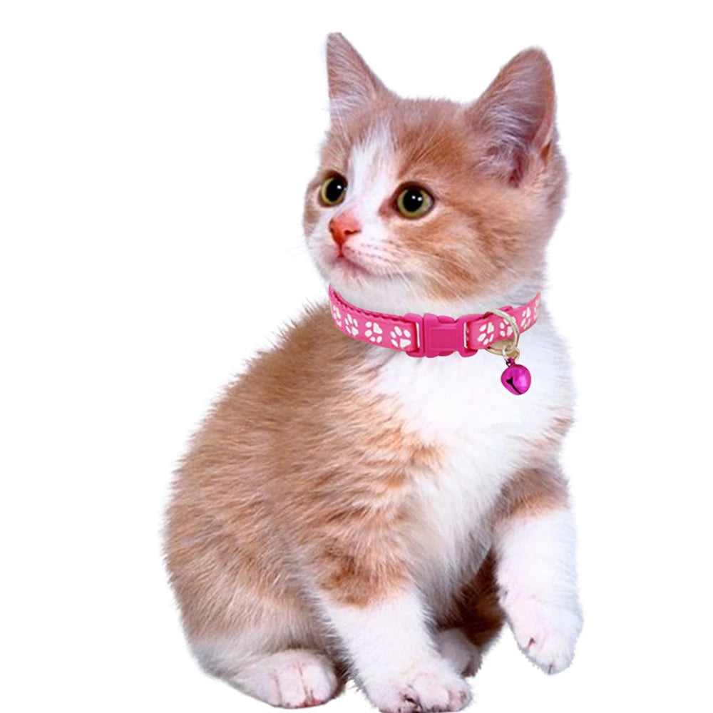 Cute Paw Print Adjustable Kitten Collar With Bell - Petunia Woof