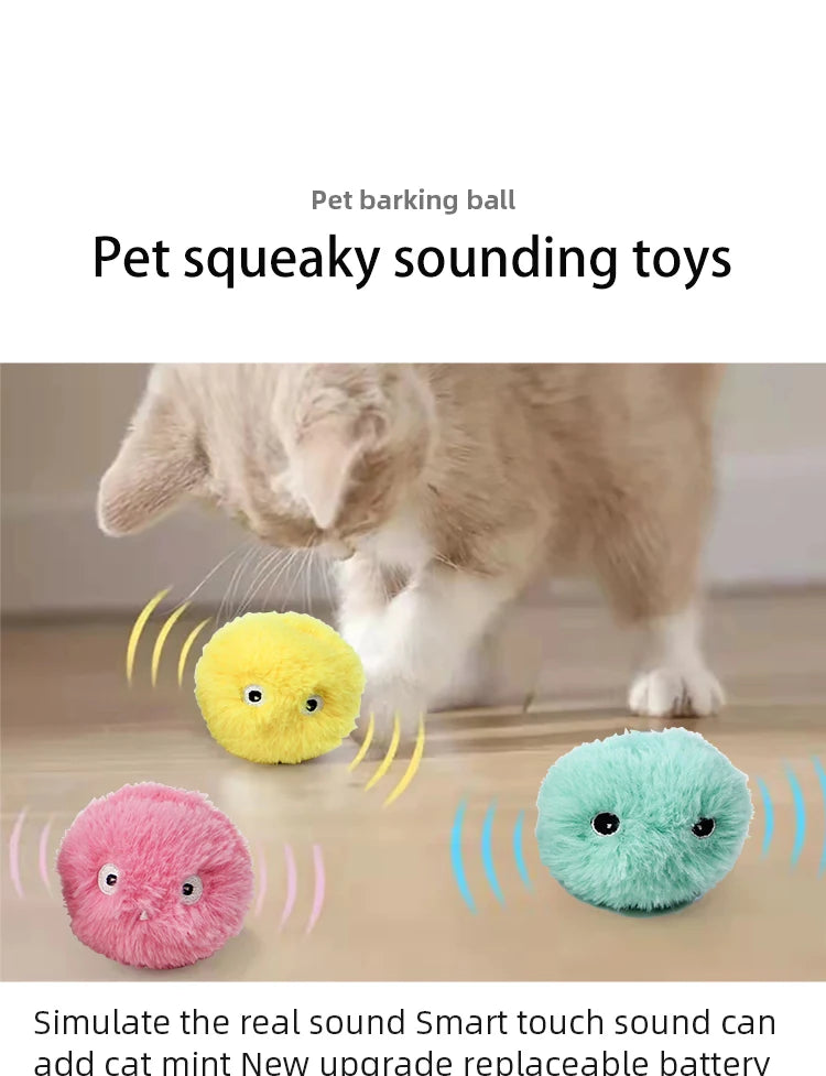 Electric Pet Squeak Toy Ball - Smart Cat Toys Plush - Petunia Woof